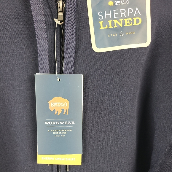 NEW Buffalo Outdoors Mens Sz Large Full Zip Sherpa Lined Hoodie Jacket Blue NWT - Picture 3 of 7